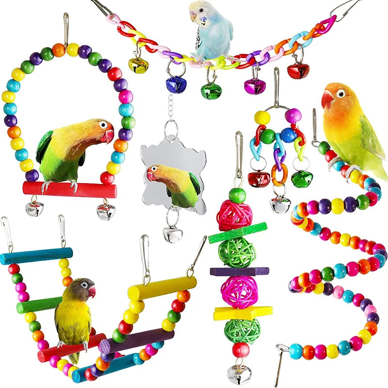 7pcs Pack Colorful Wood Parrot Toys