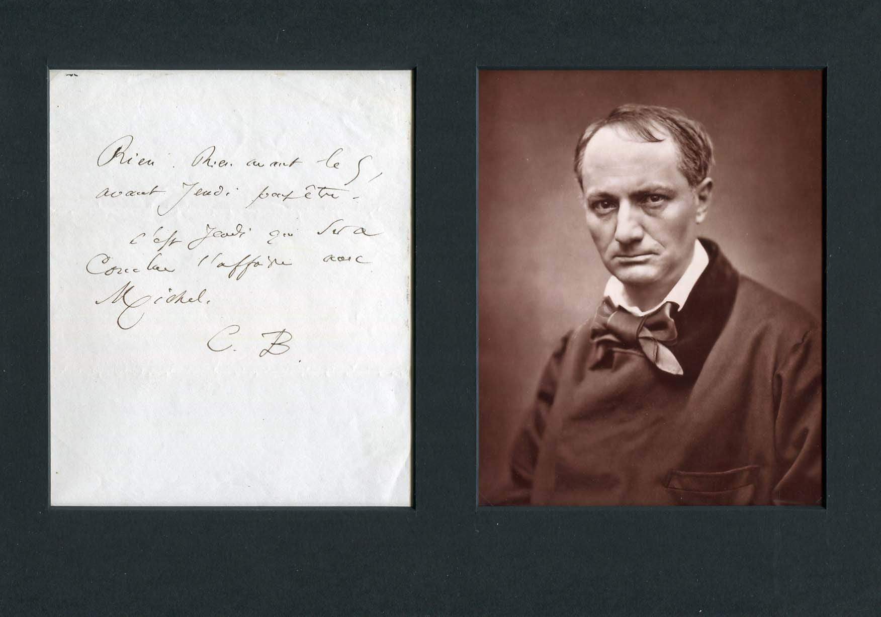 Charles Pierre Baudelaire autograph | Autograph note signed & mounted