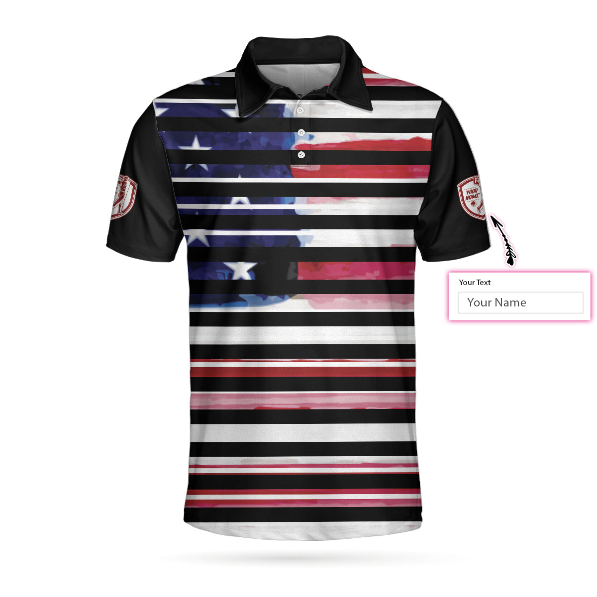 Personalized Vintage American Flag Polo Shirt, Horizontal Stripe Wet P ...