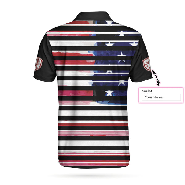 Personalized Vintage American Flag Polo Shirt, Horizontal Stripe Wet P ...