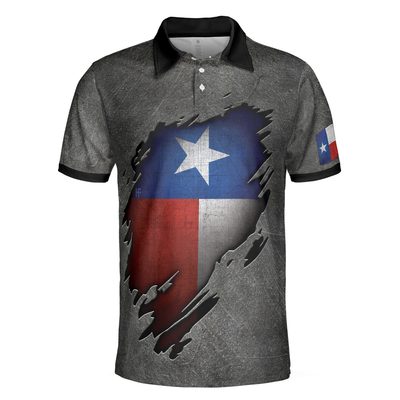 Ripped Texas Flag All Over Print Short Sleeve Polo Shirt For Golf, Grunge Texas Polo Shirt, Texas Proud Shirt For Men - Hyperfavor