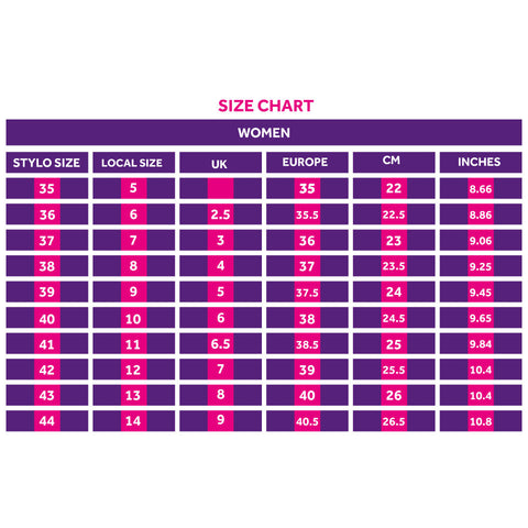 Ladies Shoes Size Chart – Stylo