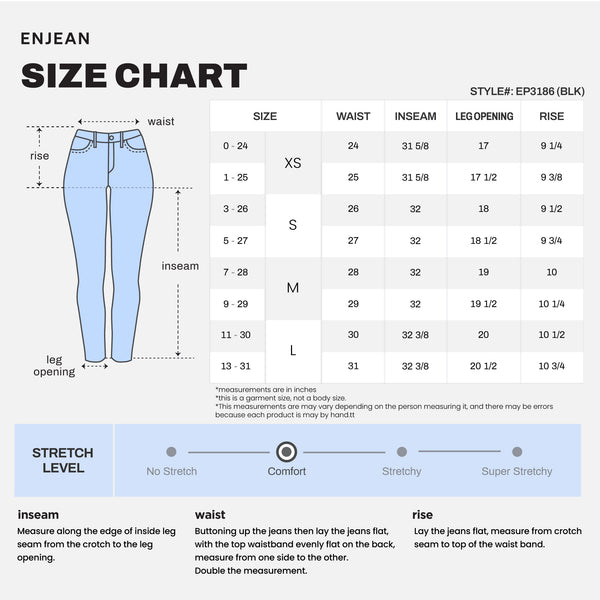 WEP3186 BLACK SIZE CHART