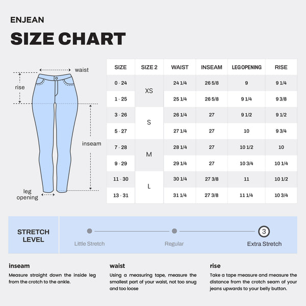 WEP3465 ANKLE SKINNY JEANS SIZE CHART