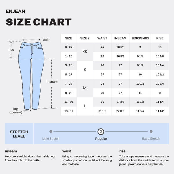 WEP3477 WIDE WAIST JEANS SIZE CHART