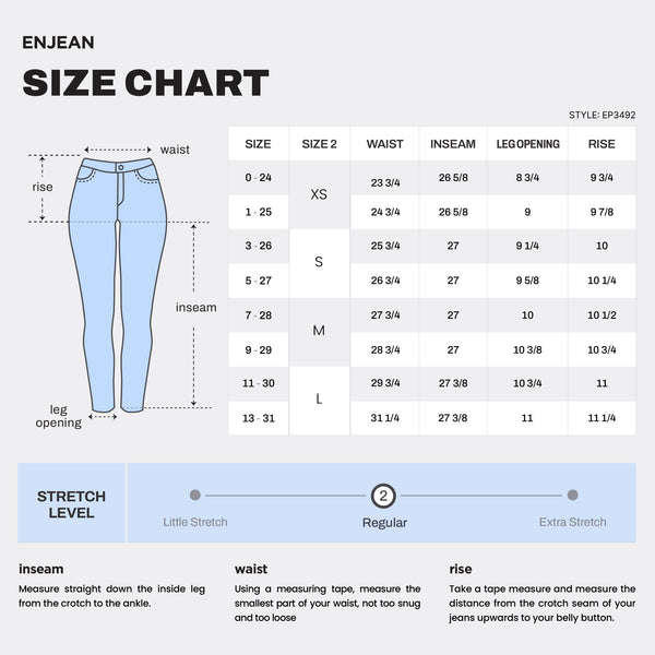 WEP3492 BLACK ANKLE SKINNY JEANS SIZE CHART
