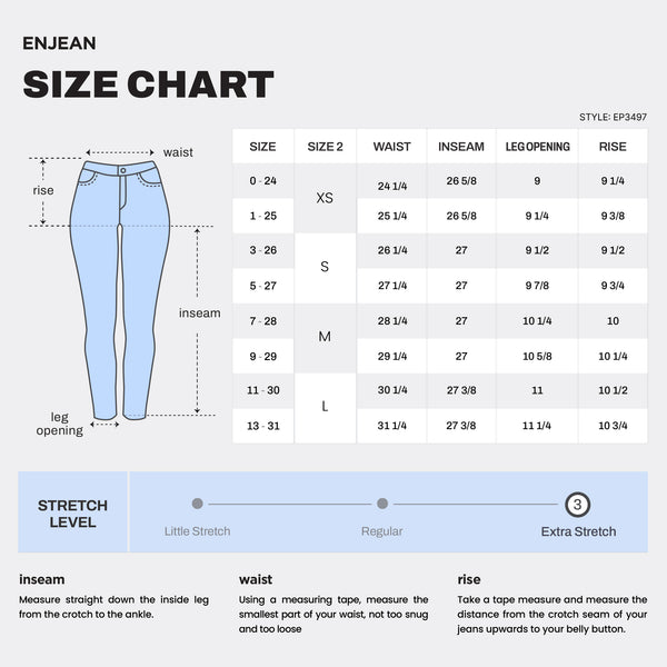 WEP3497 Ankle Skinny Jeans Size Chart