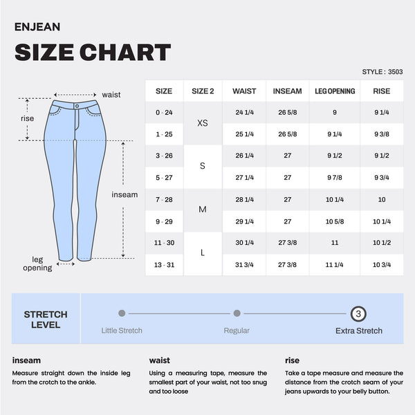 WEP3503 Belt Loop Skinny Jeans Size Chart