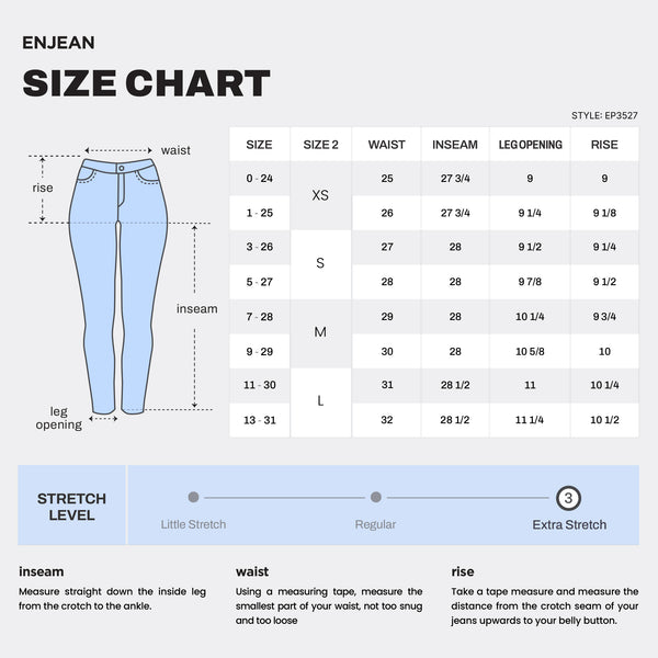 WEP3528  DESTRUCTED JEANS SIZE CHART