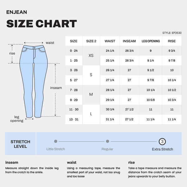 WEP3530 SKINNY JEANS SIZE CHART