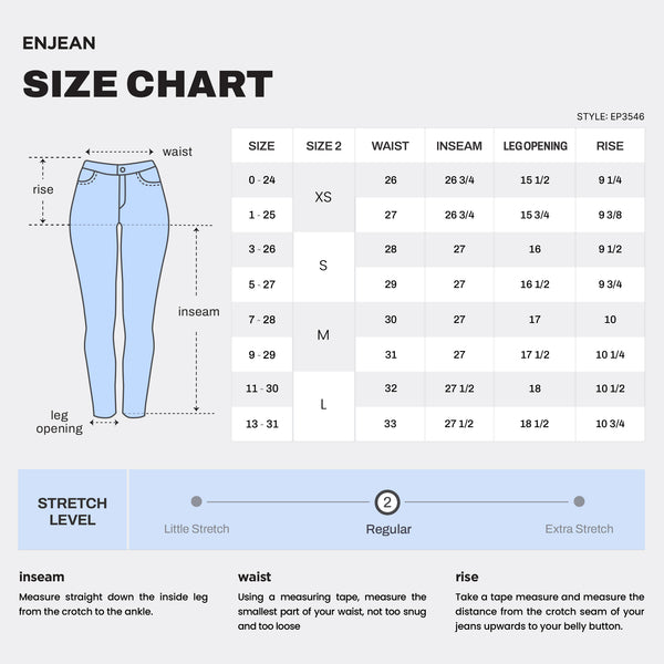 WEP3546 Mini Bootcut Jeans size chart
