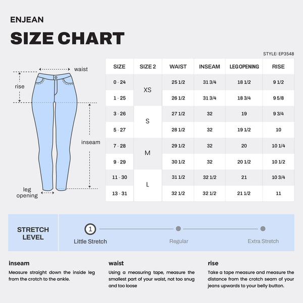 WEP3548 BOOTCUT JEANS SIZE CHART