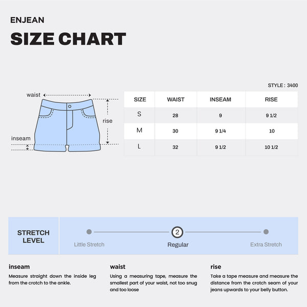 WESP3400 BERMUDA SHORTS SIZE CHART