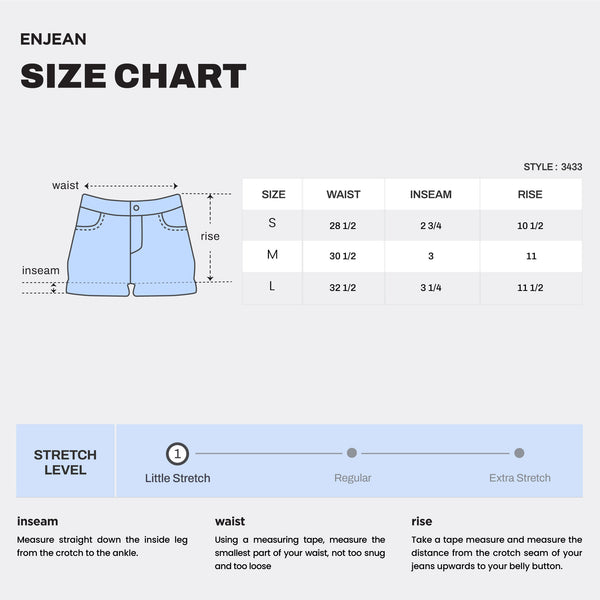 WESP3433DESTRESSED SHORTS SIZE CHART