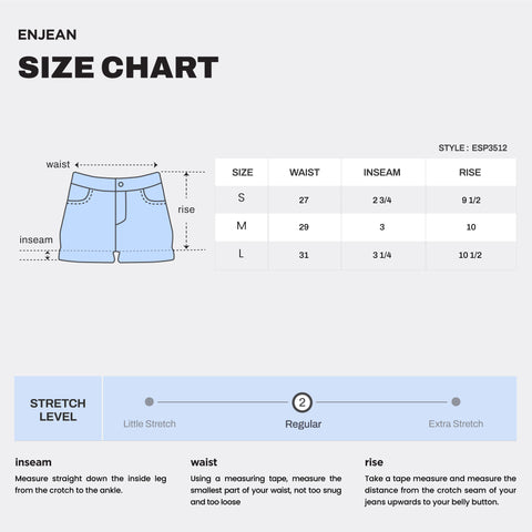 WESP3507 denim shorts size chart