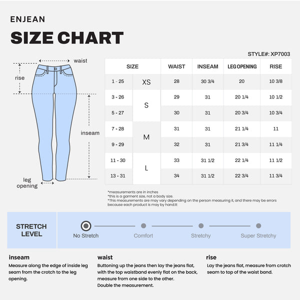xp7003 straight jeans size chart