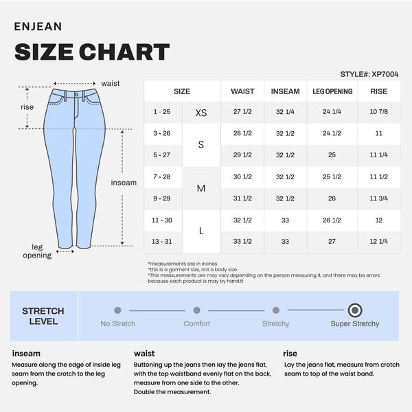 xp7004 wide jeans size chart