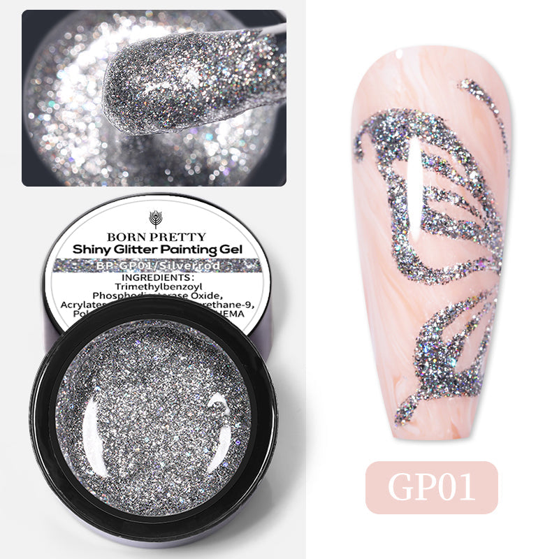 Instagram Marble Style Glitter French Nails Gel Polish Set BORN PRETTY Shiny Glitter Painting Gel BP-GP01 silverrod