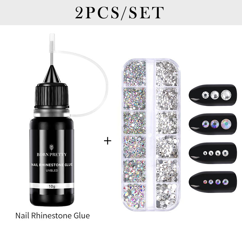 Nail Rhinestone Glue 2Pcs/Set with Decoration Gel Nail Polish BORN PRETTY 3D Rhinestone-12 1 bottle Nail Rhinestone Glue 