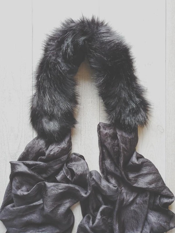 faux fur collar scarf black