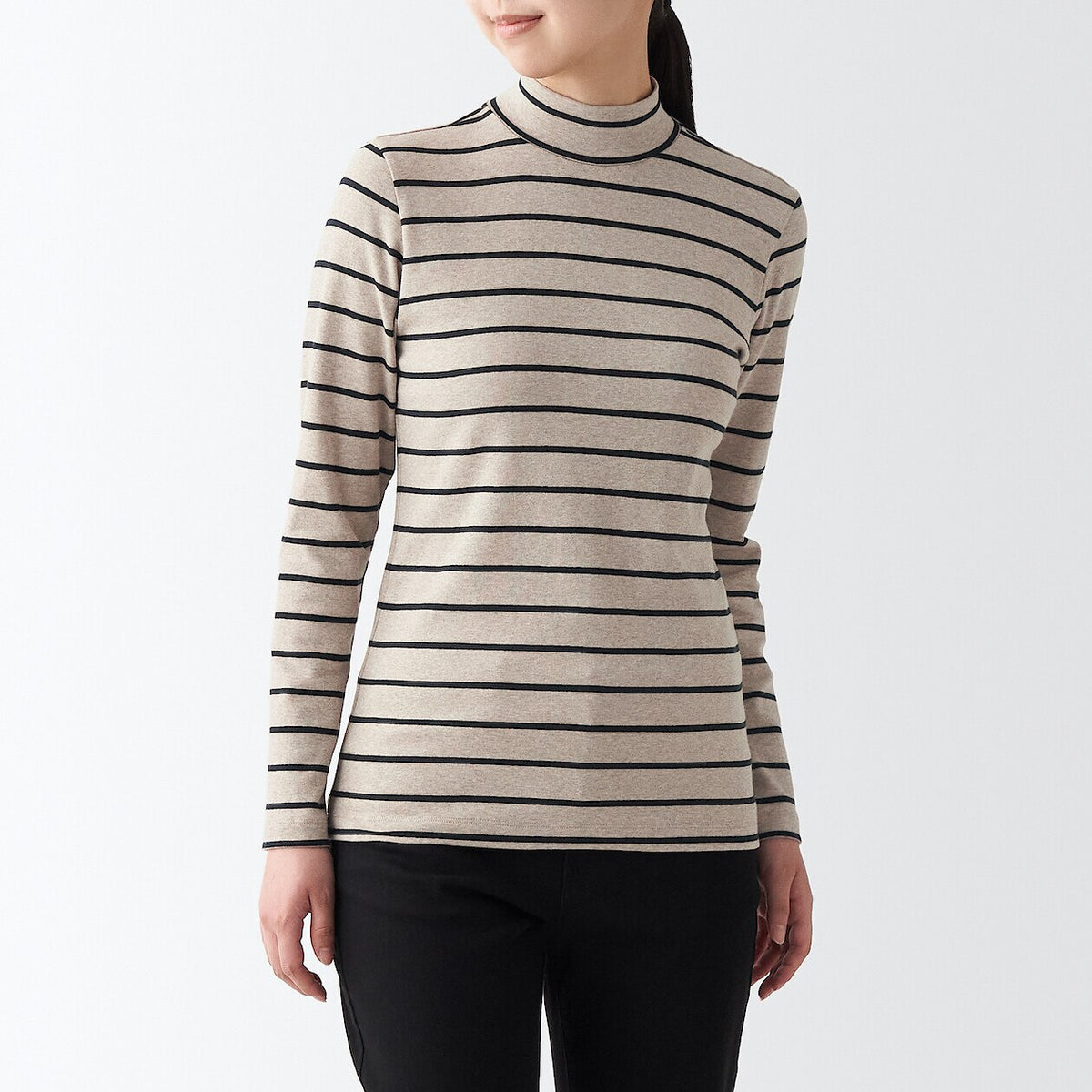 Women's Stretch Mock Neck Long Sleeve T-shirt | MUJI Canada