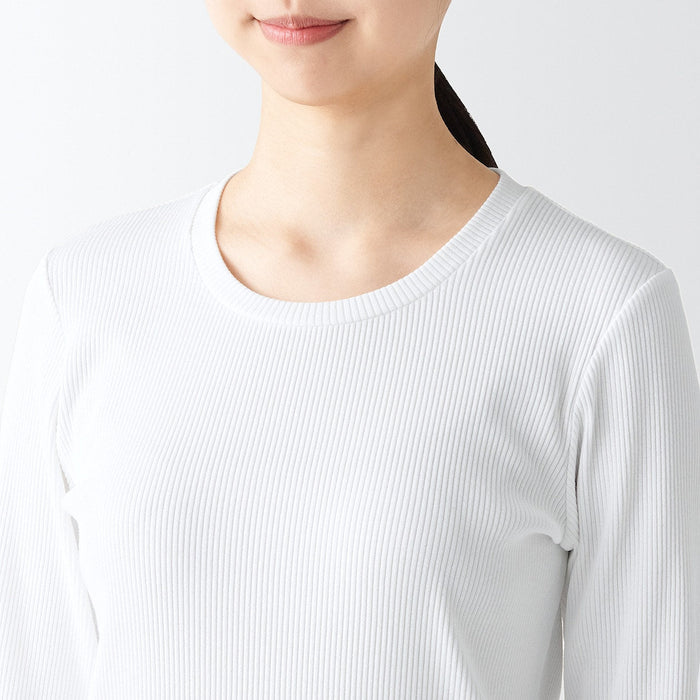 Women's Stretch Ribbed Crew Neck Long Sleeve T-Shirt | MUJI Canada