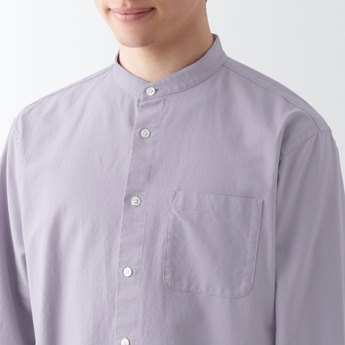 Men's Washed Oxford Stand Collar Long Sleeve Shirt