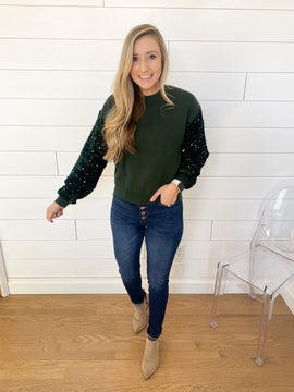 Emerald Sequin Sleeve Sweater