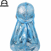 Blue Silky Durag With Flower Print