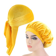 Yellow Matching Velvet Durag & Bonnet Set - FRESHCOUPES.