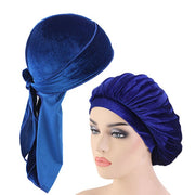 Navy Blue Matching Velvet Durag & Bonnet Set - FRESHCOUPES.