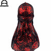 Red & Black Silky Durag With Flower Print