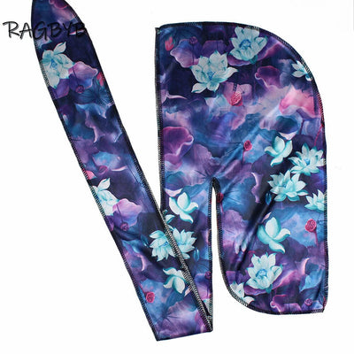 Blue Silky Durag With Flower Print