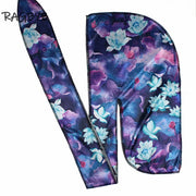 Blue Silky Durag With Flower Print