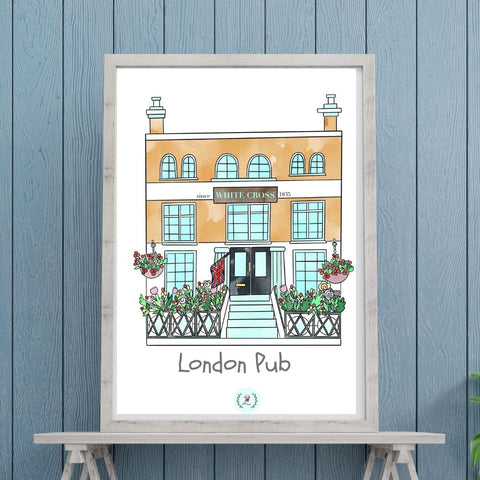 Zeli Illustrations London pub print. Packed in Simplelifeco eco friendly mailers