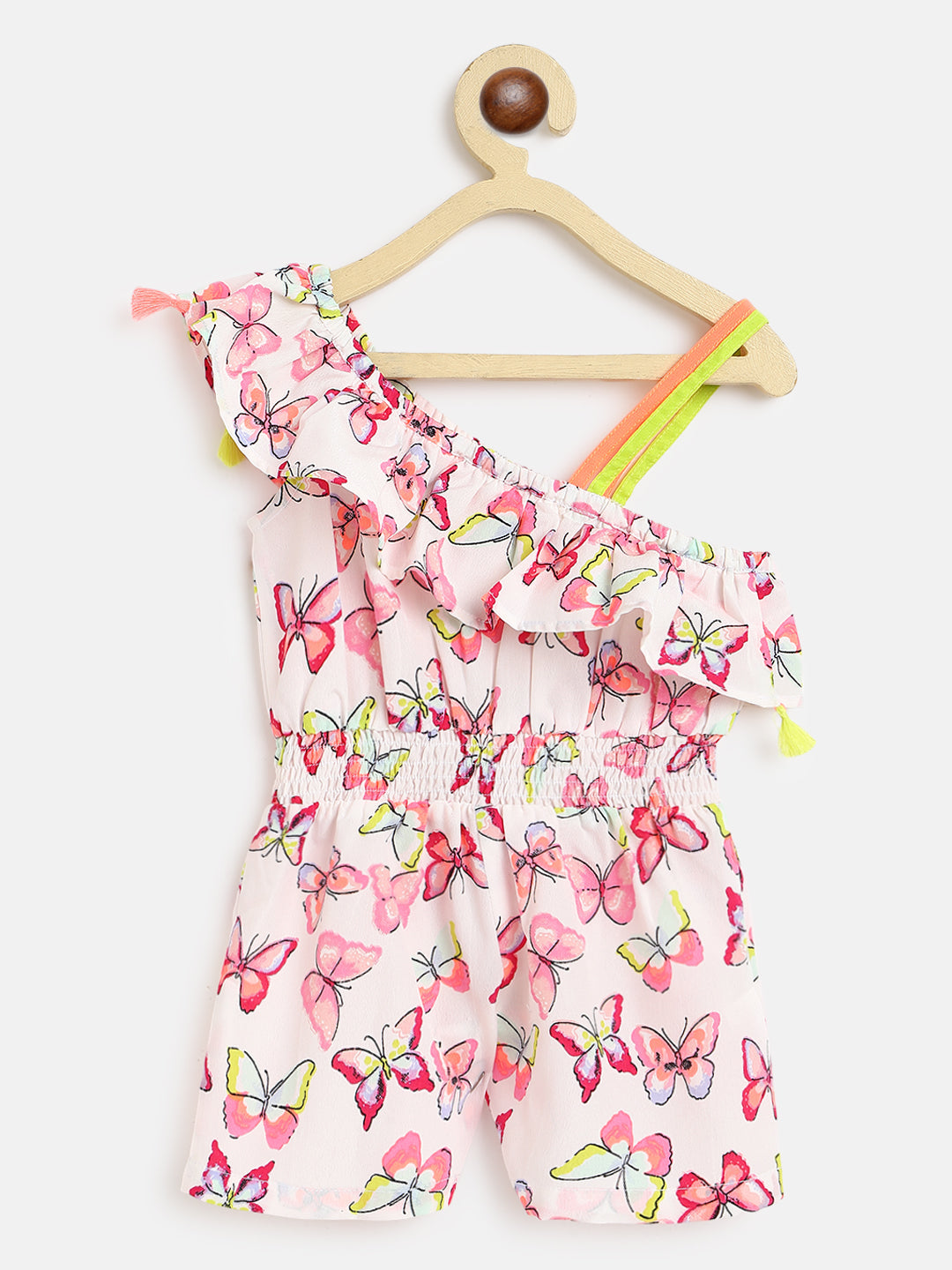 Nautinati Kids-Girls White Pink Printed Jumpsuit