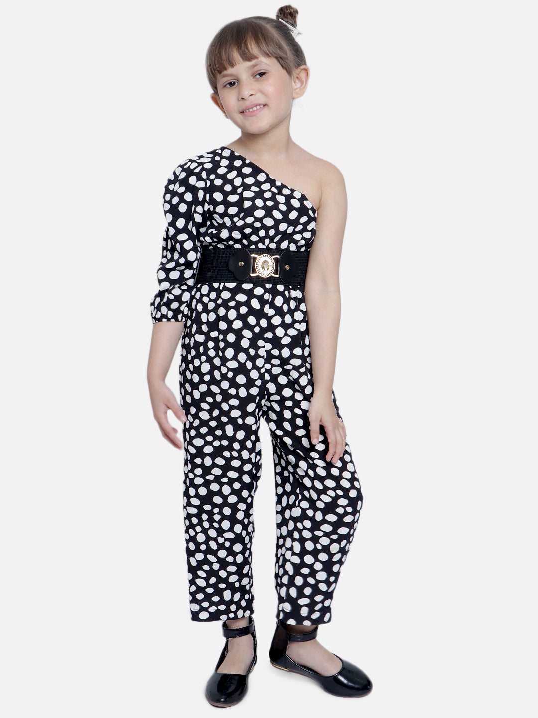 Nautinati Girls Black White Printed Basic Jumpsuit