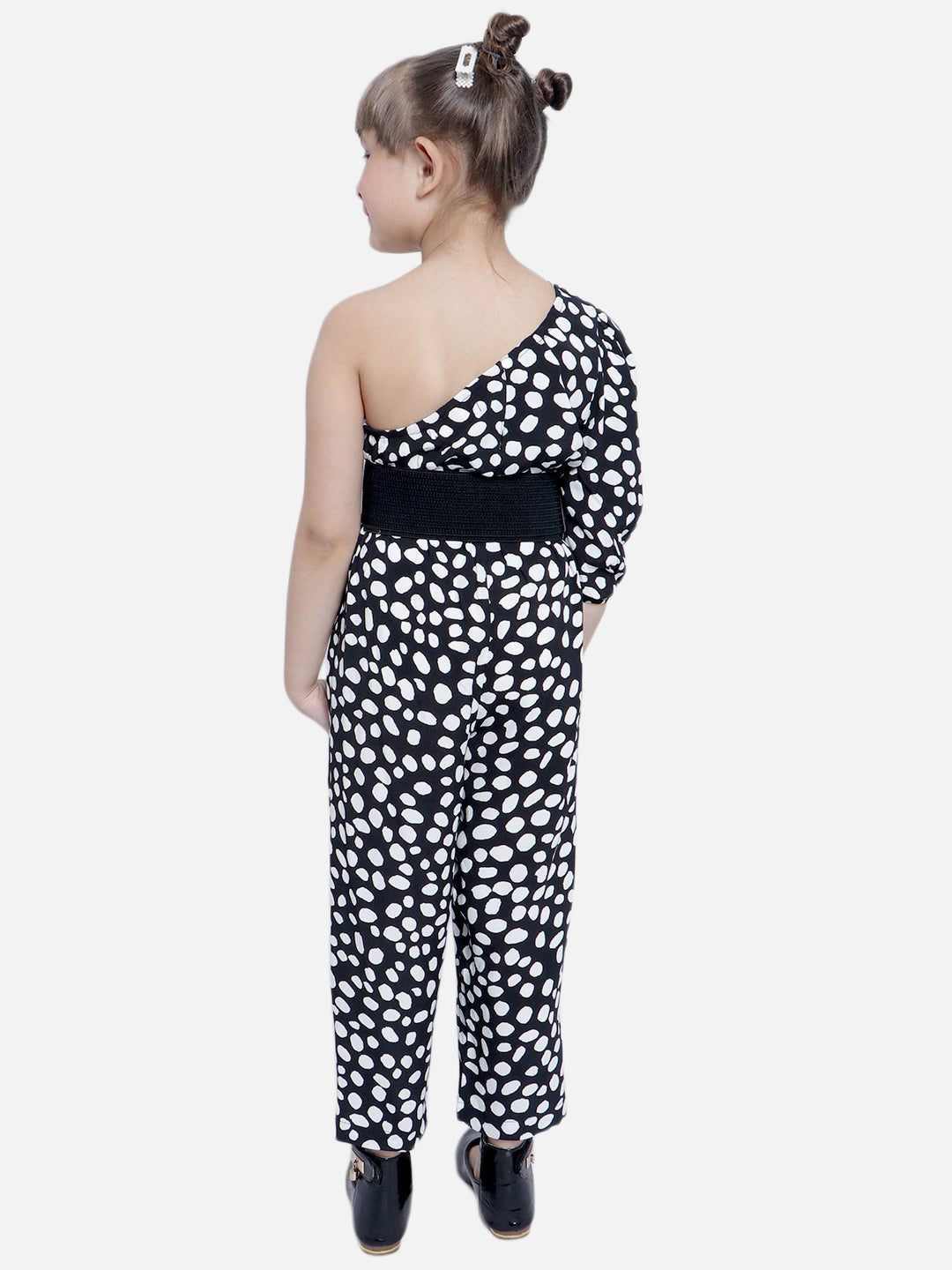 Nautinati Girls Black White Printed Basic Jumpsuit