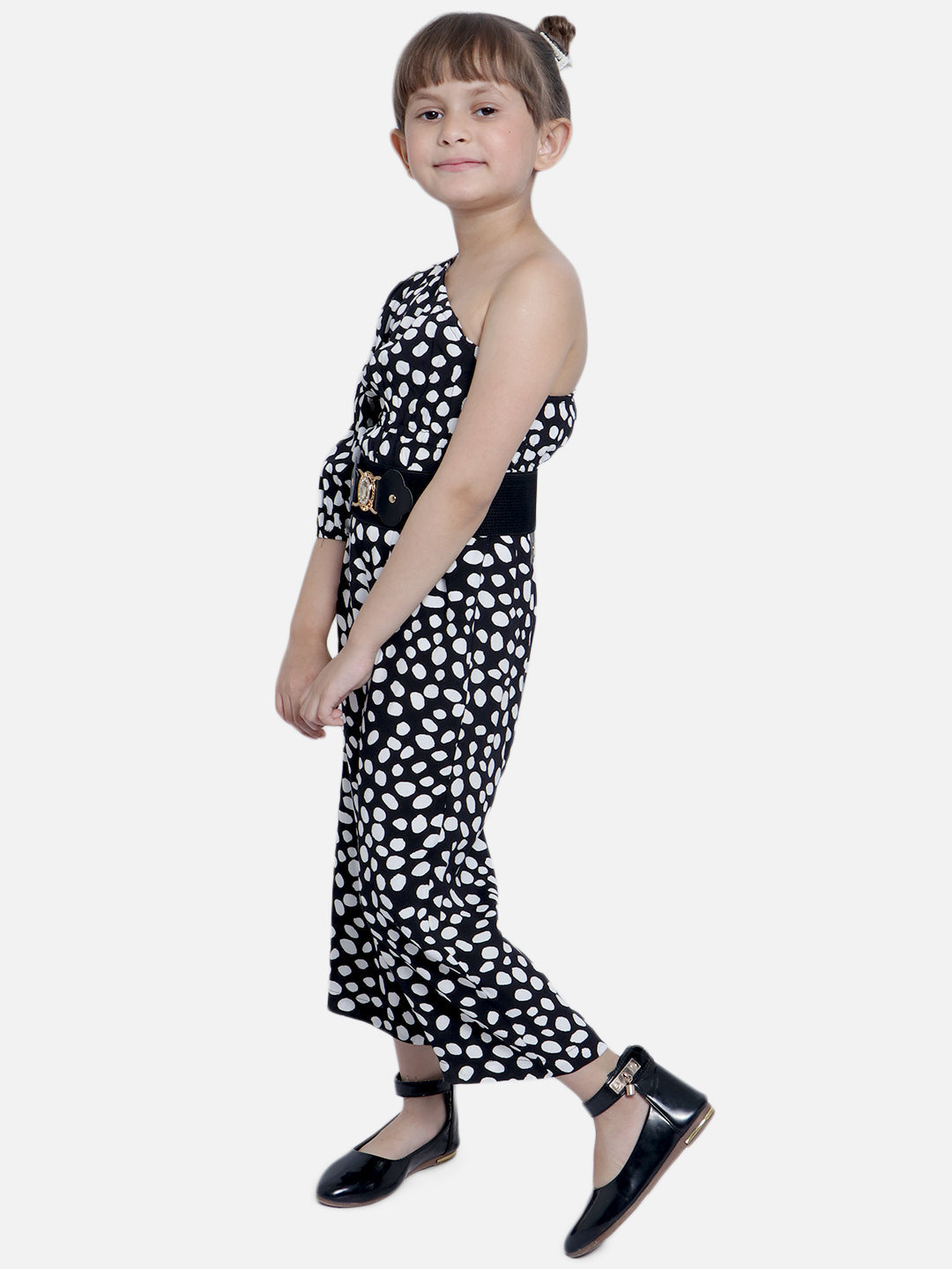 Nautinati Girls Black White Printed Basic Jumpsuit