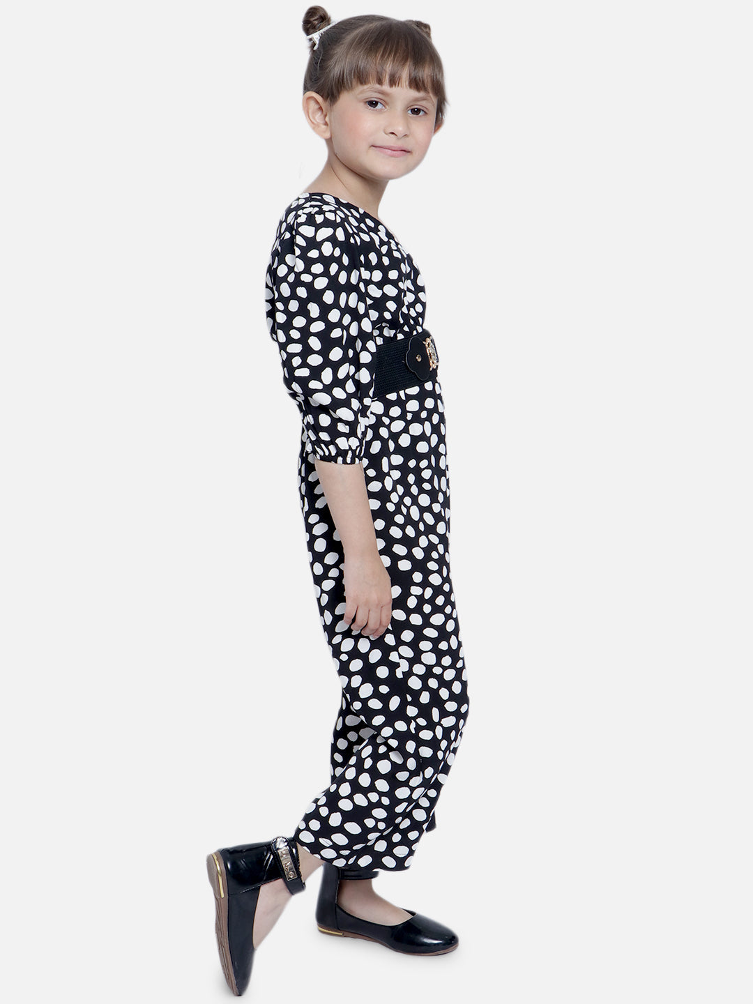 Nautinati Girls Black White Printed Basic Jumpsuit