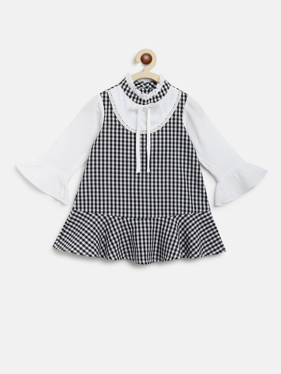 Nautinati Girls Cotton Checked A-Line Dress