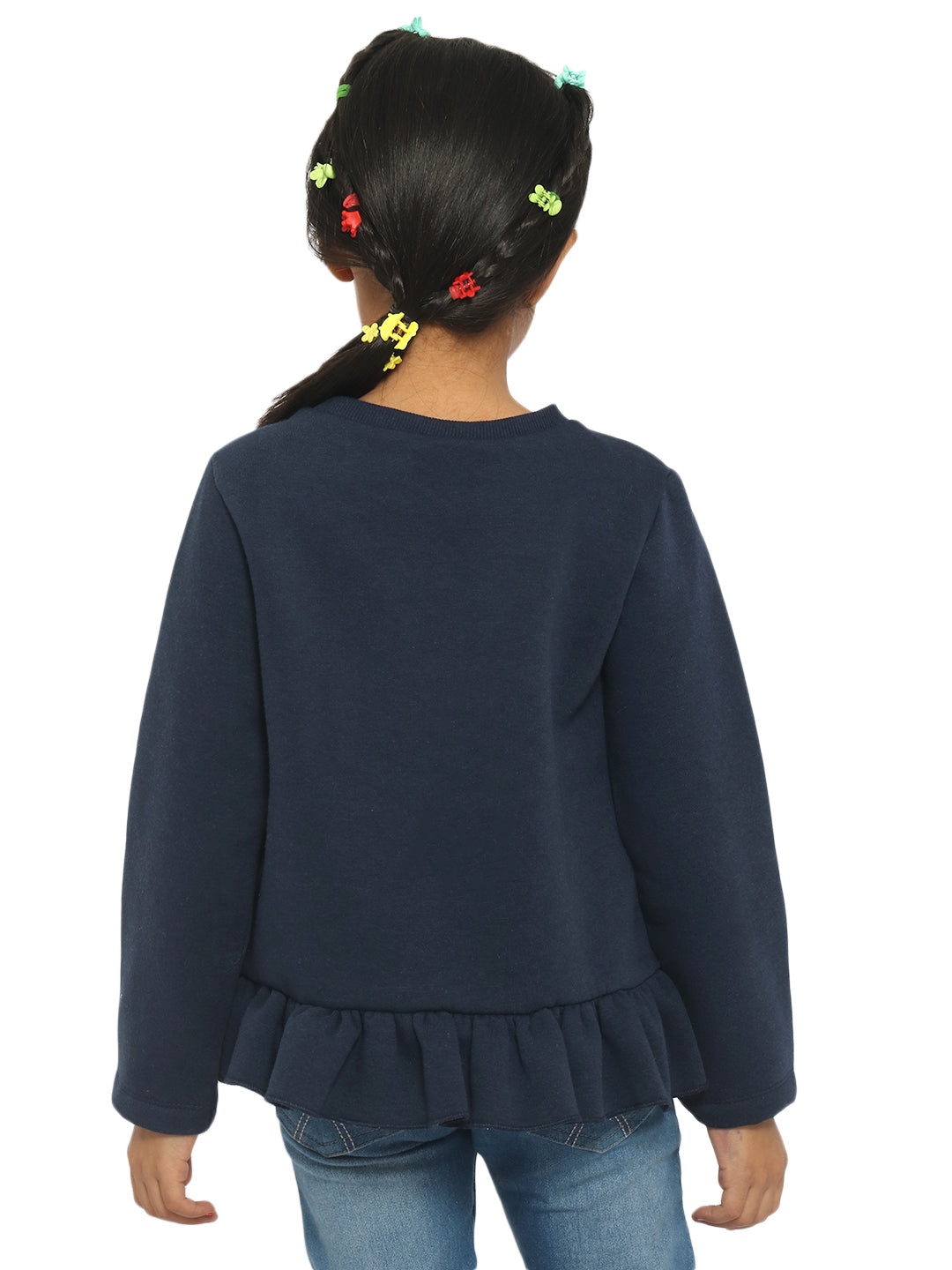 Nautinati Girls Navy Blue Printed Sweatshirt