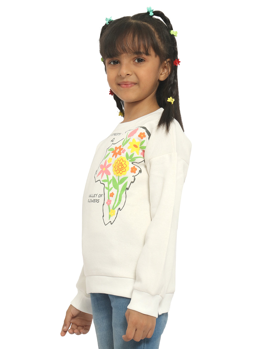 Nautinati Girls White Printed Sweatshirt