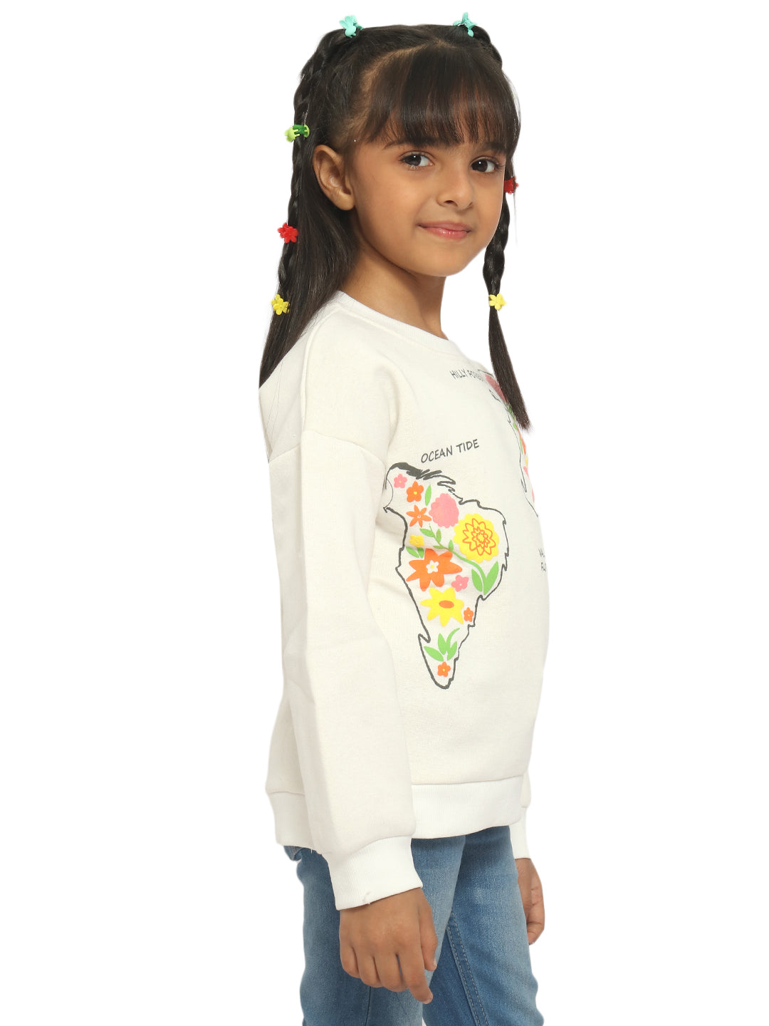 Nautinati Girls White Printed Sweatshirt