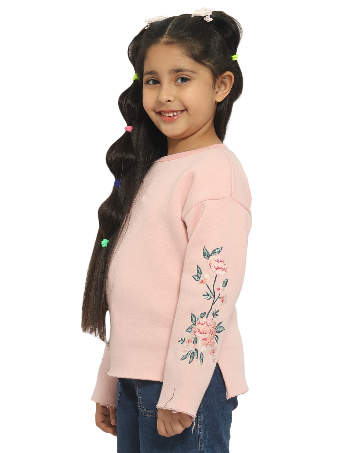 Nautinati Girls Floral Embroidered Pullover Sweatshirt