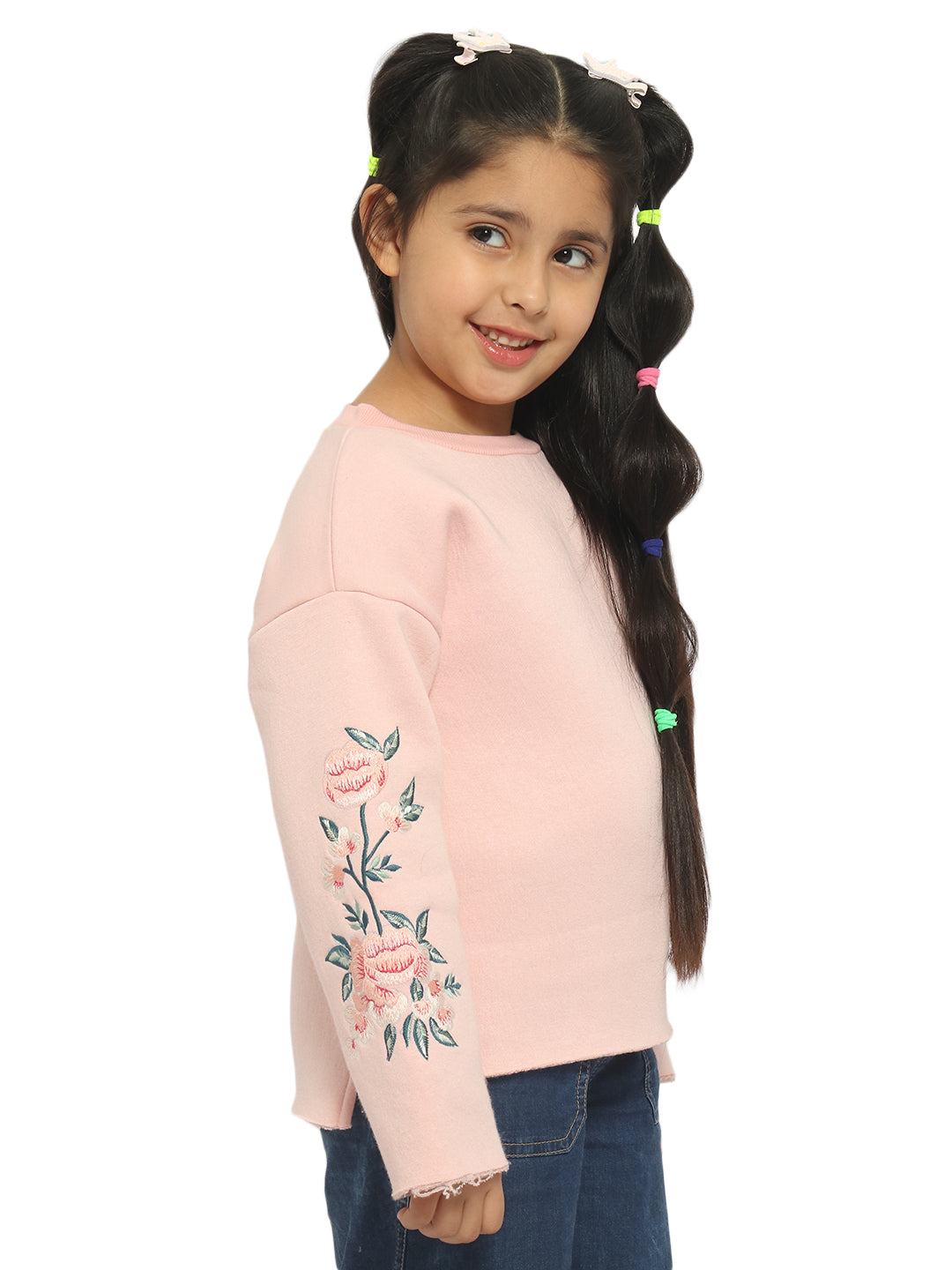 Nautinati Girls Floral Embroidered Pullover Sweatshirt