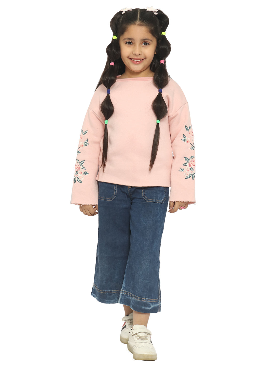 Nautinati Girls Floral Embroidered Pullover Sweatshirt