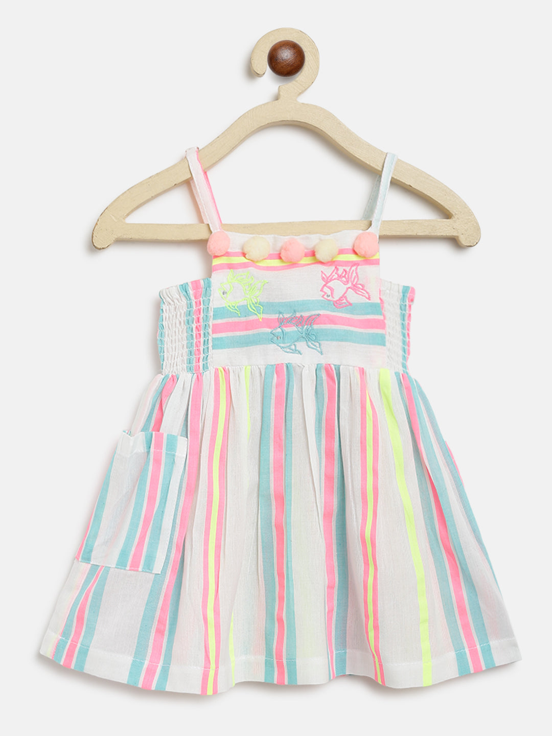 Nautinati Girls Striped Embroidered A-Line Dress