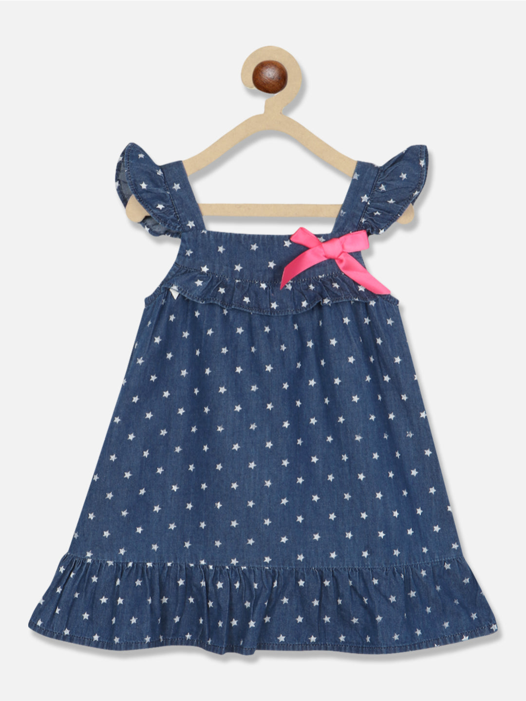 Nautinati Girls Polka Dot Printed Gathered Square Neck A-Line Dress