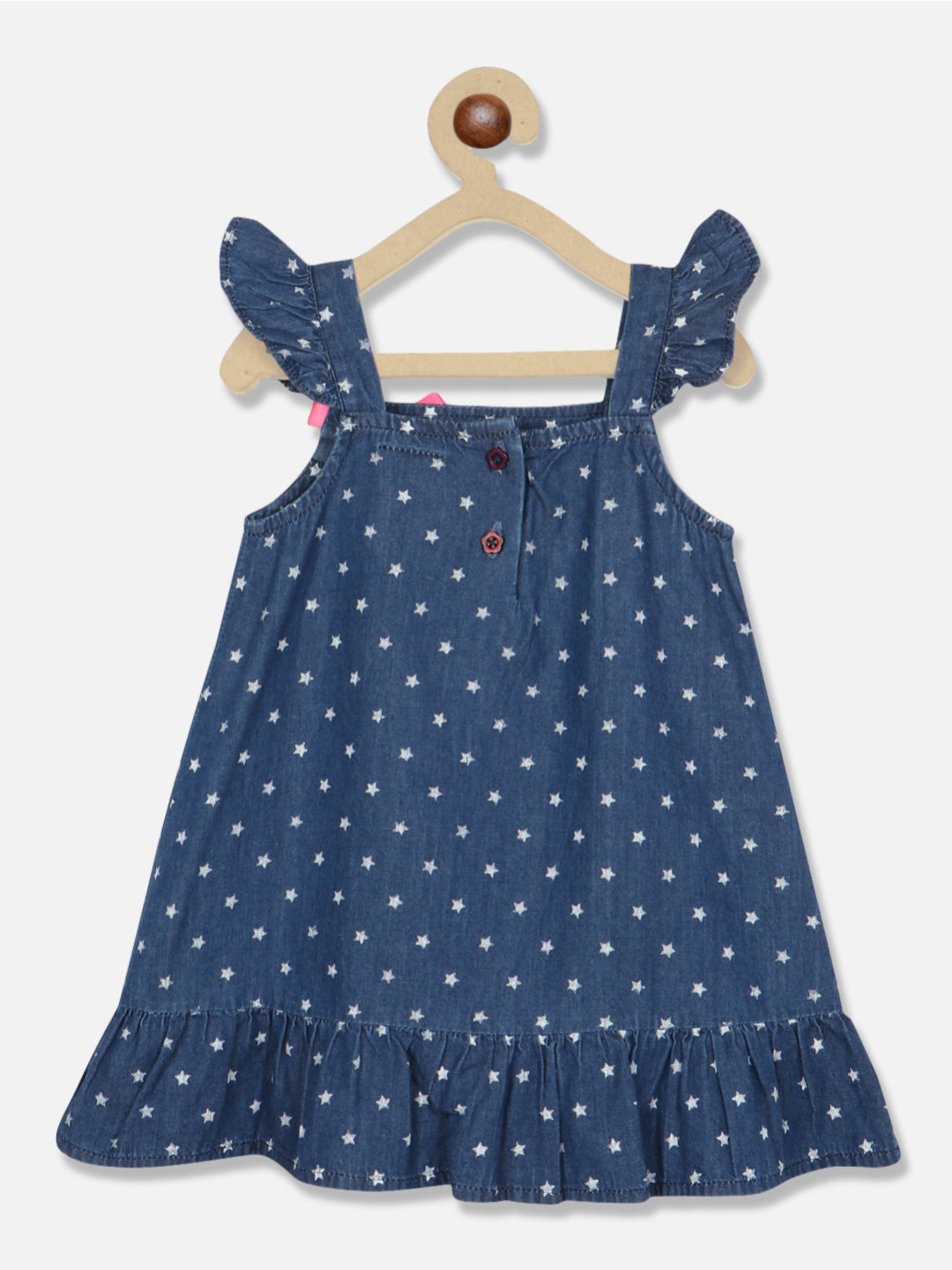 Nautinati Girls Polka Dot Printed Gathered Square Neck A-Line Dress